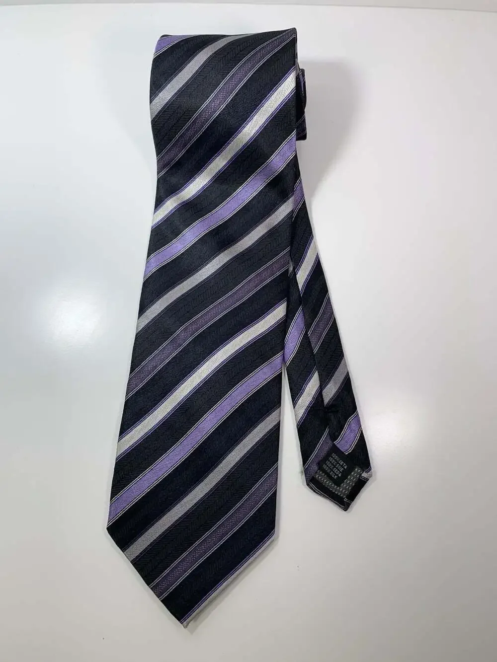 Rep Tie silk Alexander Julian black purple silver men’s neck tie